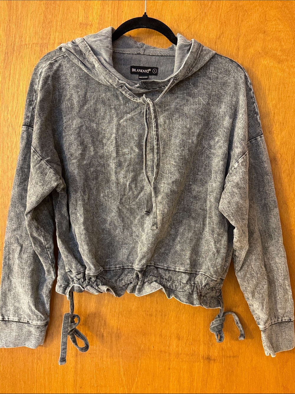 Blank NYC Washed Gray Hooded Pullover with Drawstring Hem